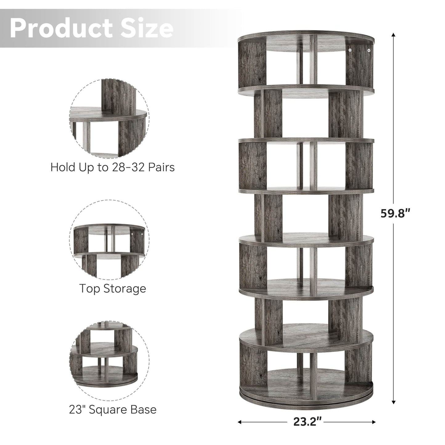 7-Tier Spinning Shoe Rack Tower, 360 Revolving wooden Shoe Rack, 60'' for shoes ,bags, Display Lazy Susan ,Storage Carousel