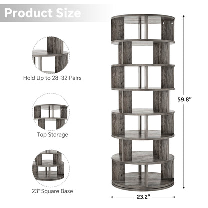7-Tier Spinning Shoe Rack Tower, 360 Revolving wooden Shoe Rack, 60'' for shoes ,bags, Display Lazy Susan ,Storage Carousel