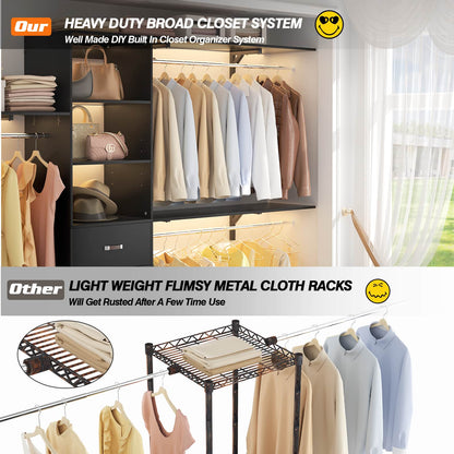120'' W Closet System with Drawers, Closet Organizer with 3 Shelving Towers