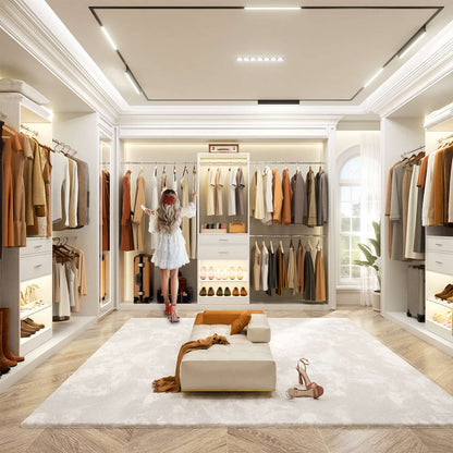 Closet System with Wooden Drawers, Adjustable Angled Shoe Rack