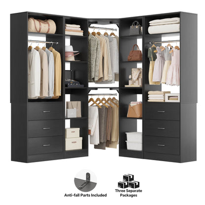87.2" Freestanding Closet Organizer System - Modular L-Shaped Design,Reversible, 6 Drawers & 4 Hanging Rods, 2000+ LBS Capacity,3 Sets