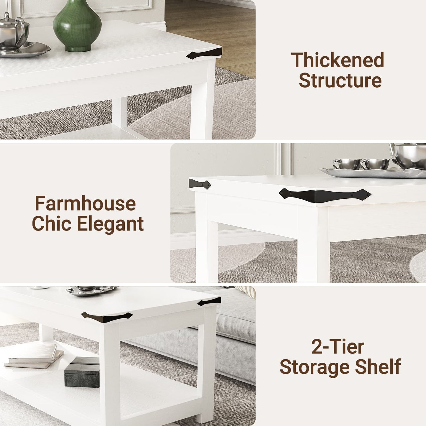 43.3” Rectangular Coffee Table with Storage Shelf