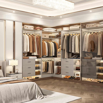 Closet System with 6 Drawers, 4 Hanging Rods & Corner Tower