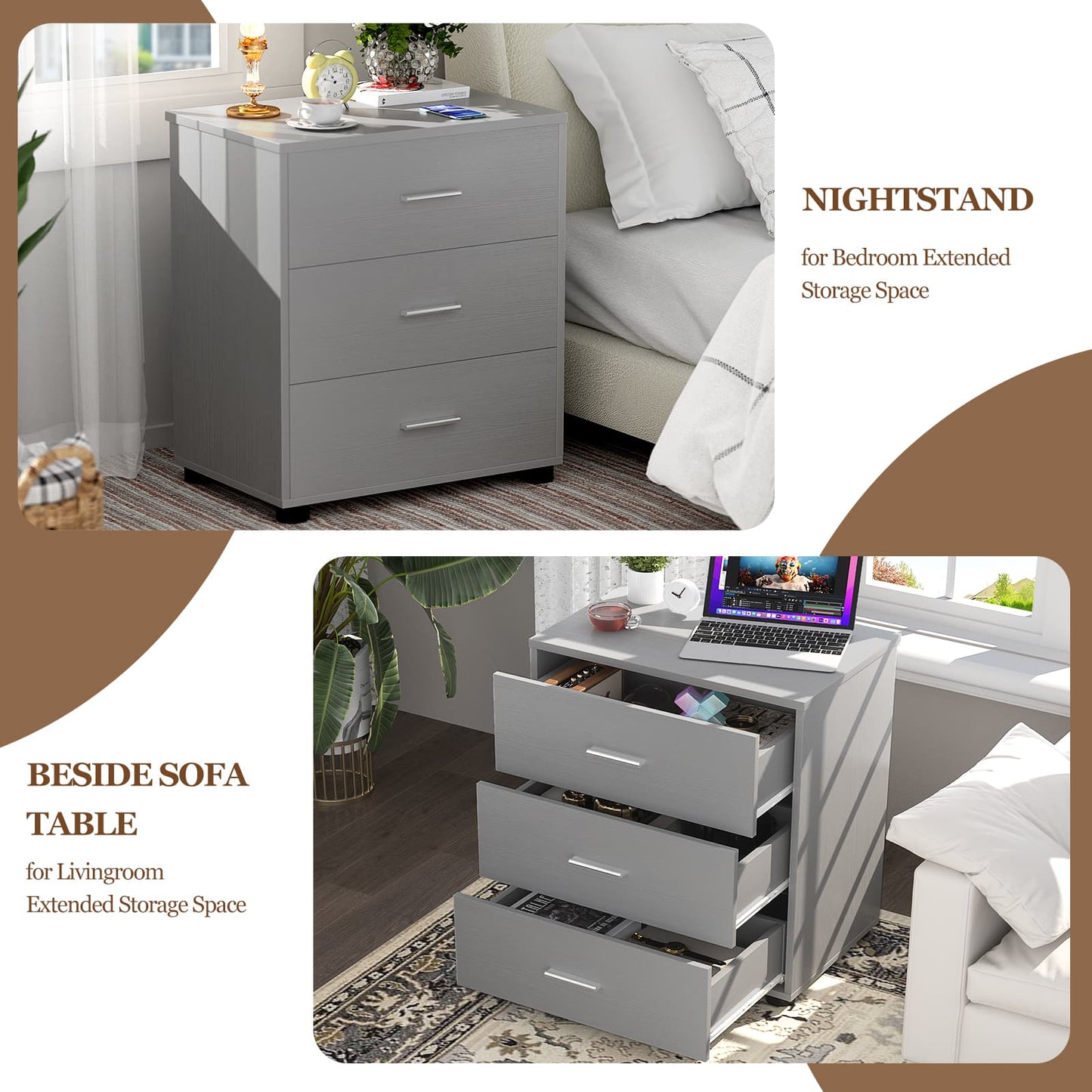 3-Drawer Wood Closet Organizer System - Multi-Functional Storage for Bedroom, Nightstand or End Table