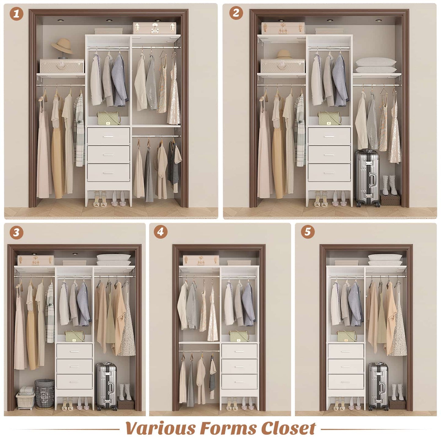 4FT Small Closet System with 3 Fabric Drawers