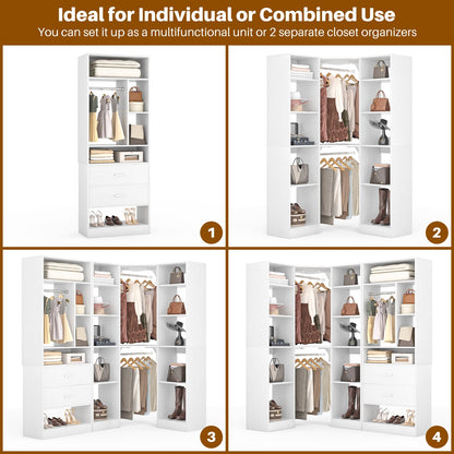 Closet System Closet Organizer, Wood Closet Organizer System,Walk-in Closet or Small Closets Wardrobe, Clothes Rack with Hanging Rods