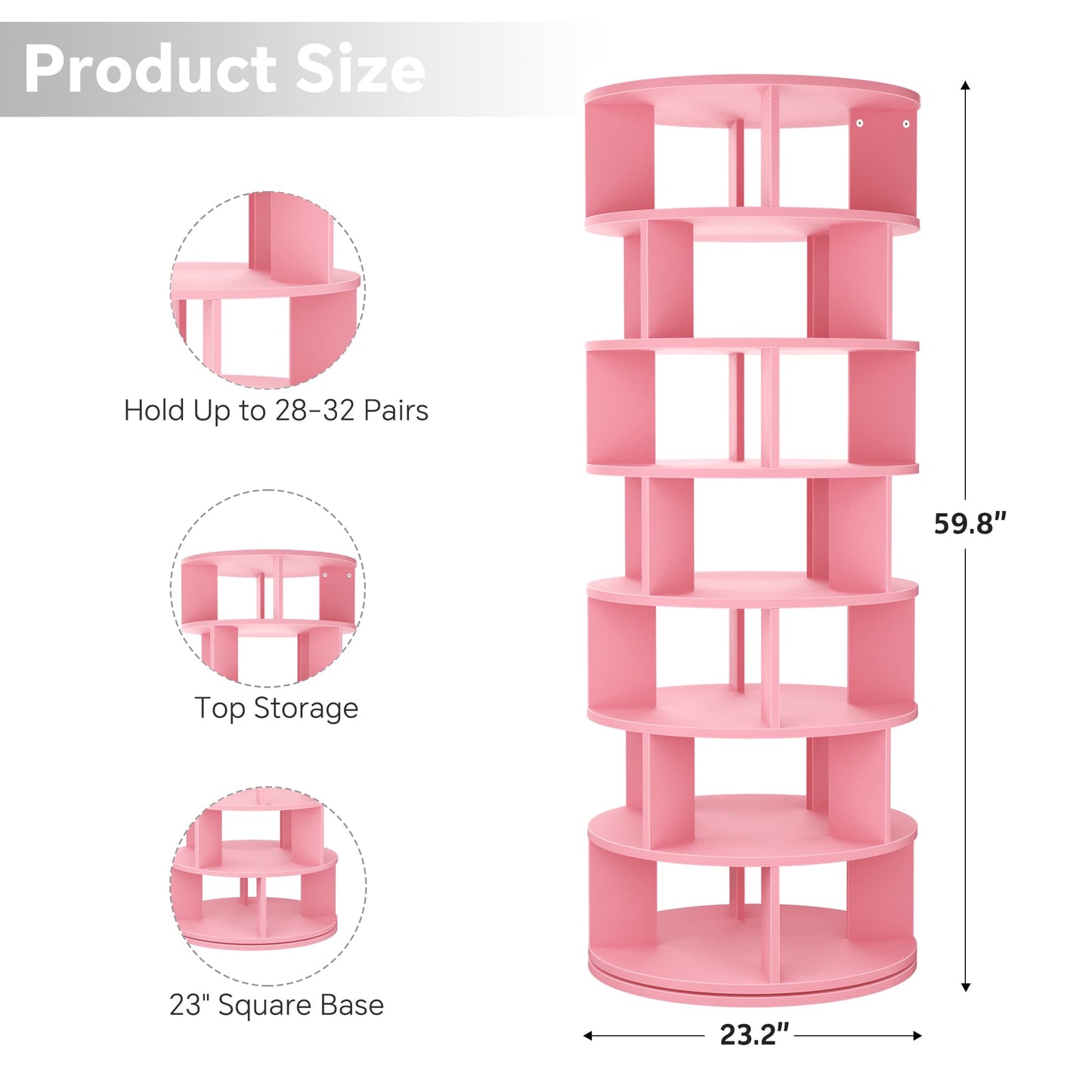 7-Tier Spinning Shoe Rack Tower, 360 Revolving wooden Shoe Rack, 60'' for shoes ,bags, Display Lazy Susan ,Storage Carousel
