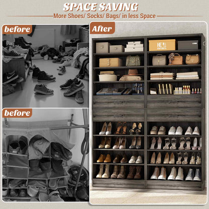 2-Pack 10-Tier Shoe Cabinet Set with 4 Drawers, 65cm Width Freestanding Organizer