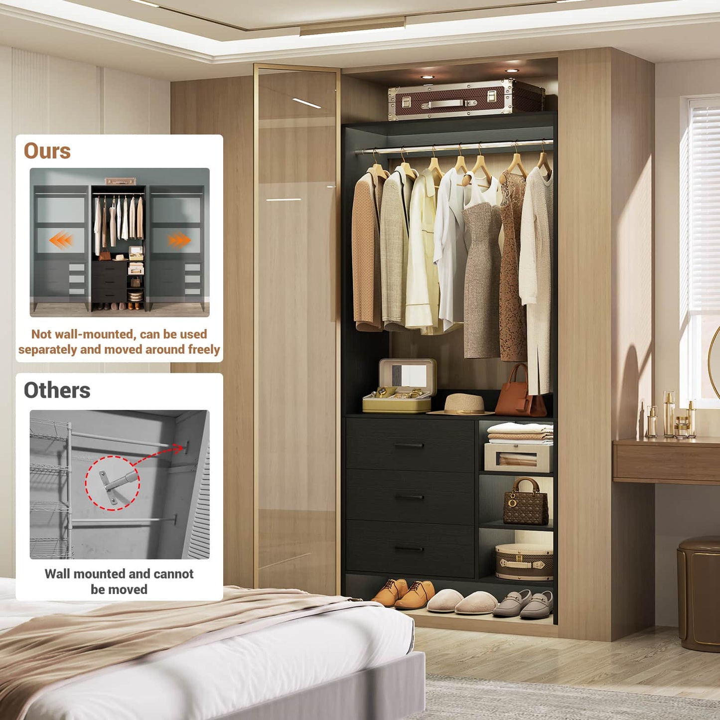 2.5FT Closet System with Wooden Drawers