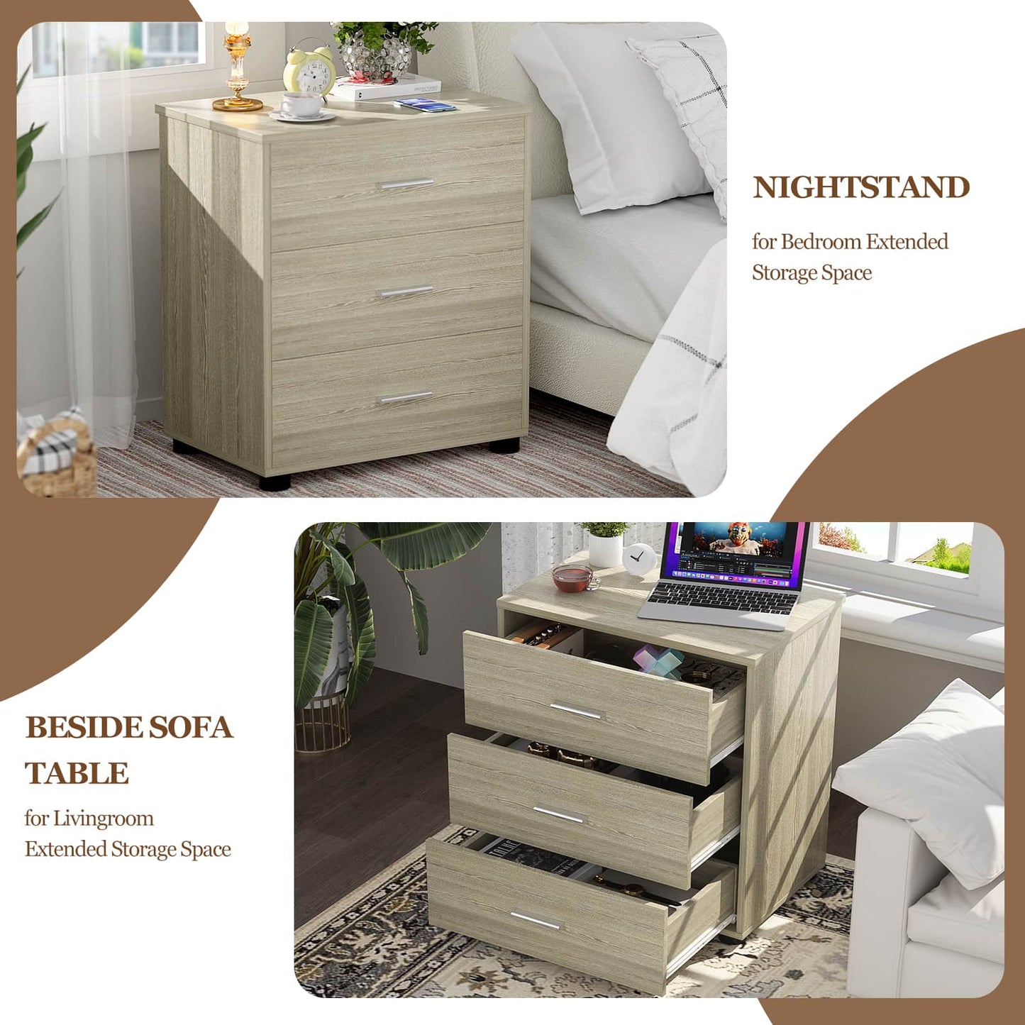 Closet Drawers Set of 2 – Wooden Closet Organizer with 3 Drawers Each, Storage Unit