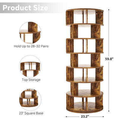 7-Tier Spinning Shoe Rack Tower, 360 Revolving wooden Shoe Rack, 60'' for shoes ,bags, Display Lazy Susan ,Storage Carousel