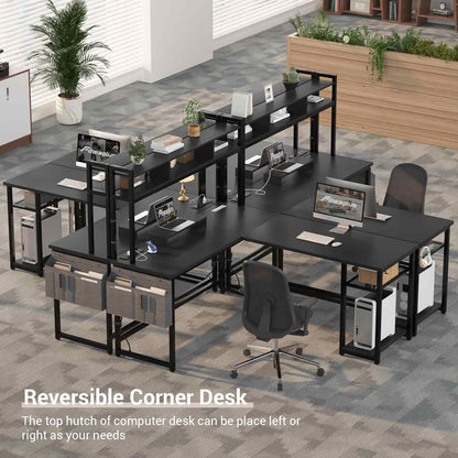 L Shaped Desk with Power Outlet, LED Strip, Storage Shelf