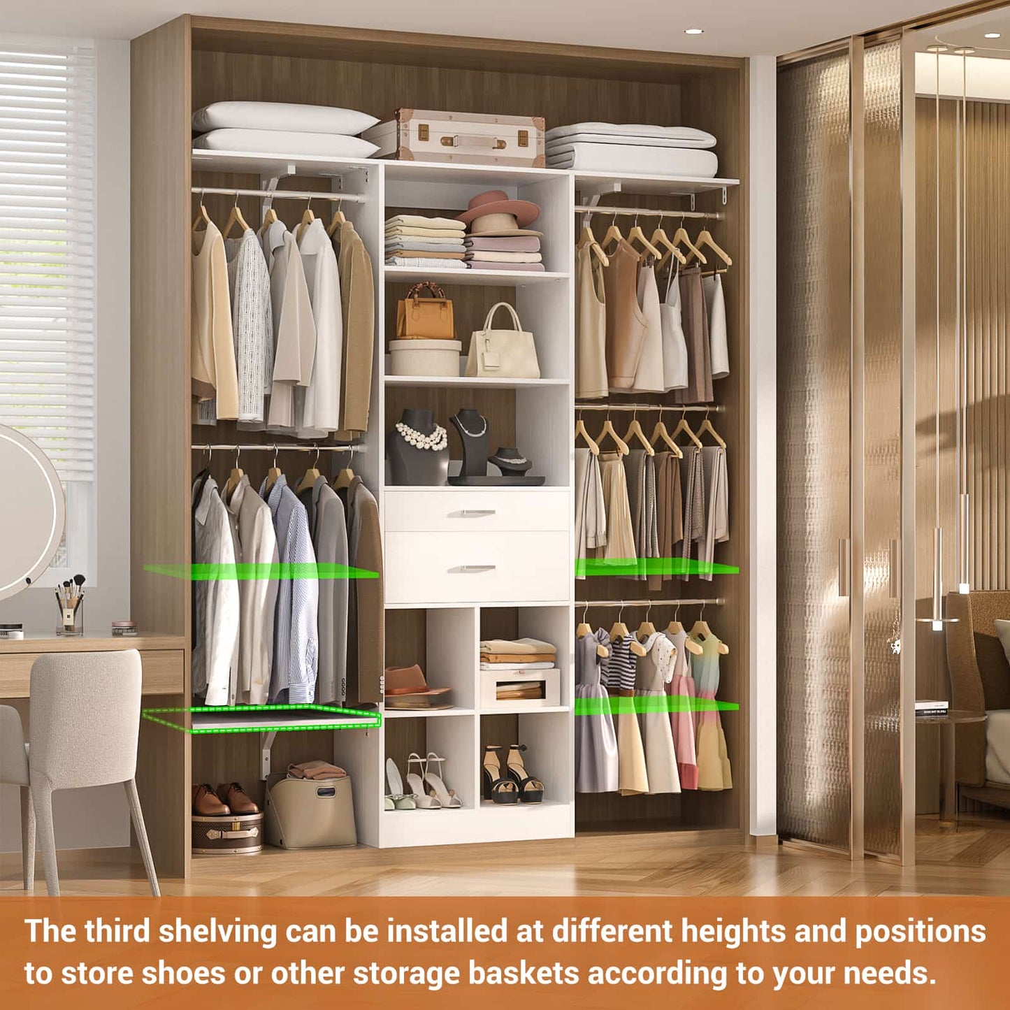 5FT Small Closet System, Baby Closet Organizer System with Wooden Drawers