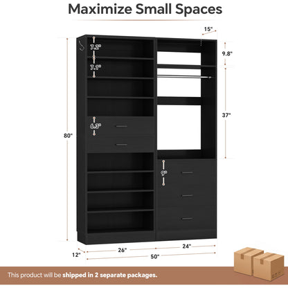 2-in-1 Storage Set: 10-Tier Shoe Cabinet with 2 Drawers + 2FT Freestanding Closet System with 3 Wood Drawers