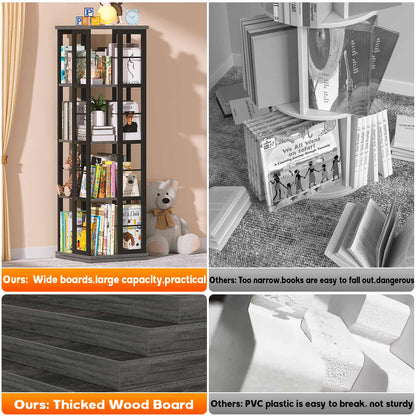 Rotating Bookshelf, Corner Bookshelf, 360 Display Wood Spinning Bookshelf