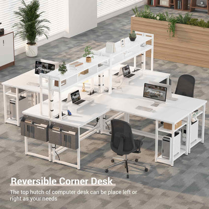 L Shaped Desk with Power Outlet, LED Strip, Storage Shelf