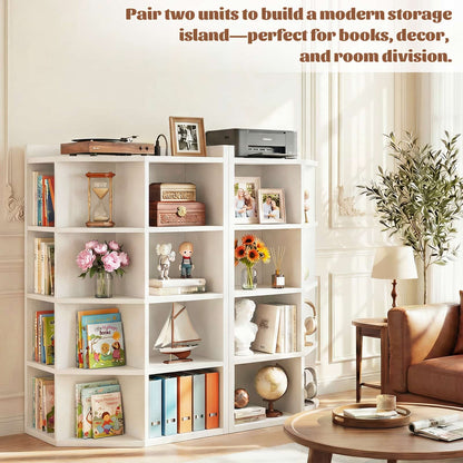 5-Tier Corner Cabinet with Power Outlets & 12 Storage Cubes - Wooden L-Shaped Bookshelf, Toy Organizer