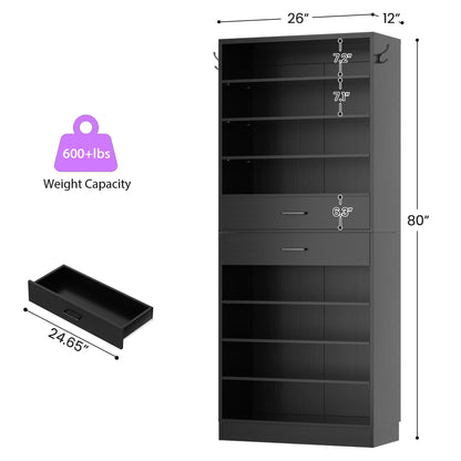 10-Tier Shoe Cabinet with 2 Drawers, 65cm Width Freestanding Closet Organizer