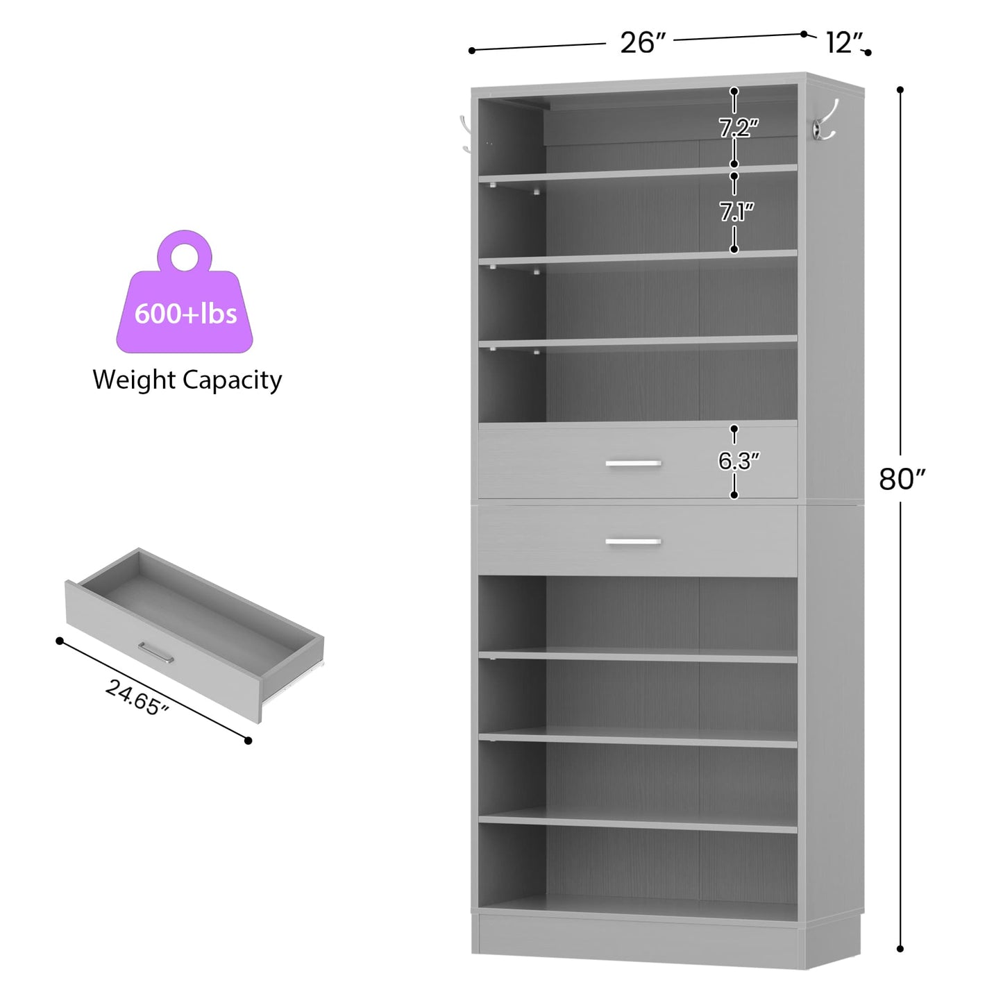 10-Tier Shoe Cabinet with 2 Drawers, 65cm Width Freestanding Closet Organizer