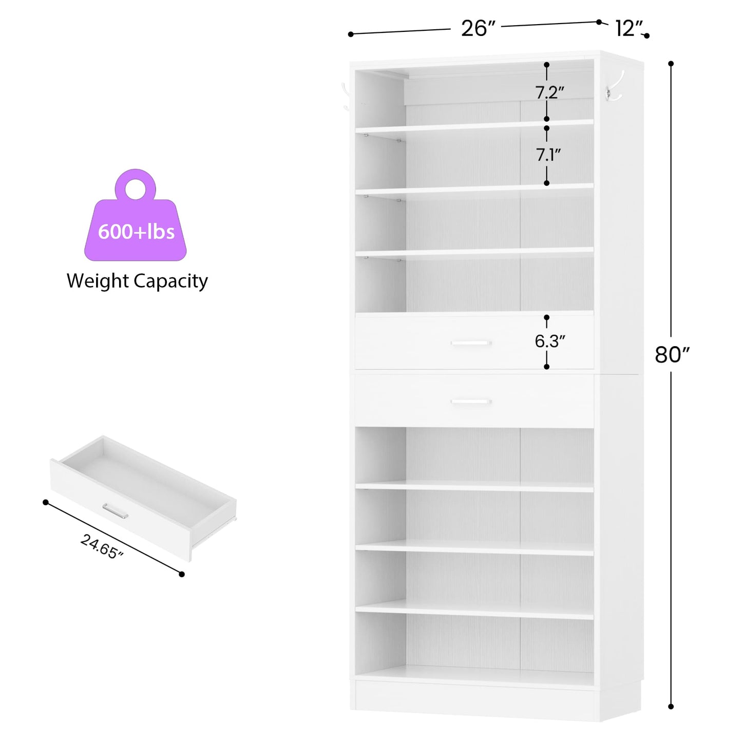 10-Tier Shoe Cabinet with 2 Drawers, 65cm Width Freestanding Closet Organizer