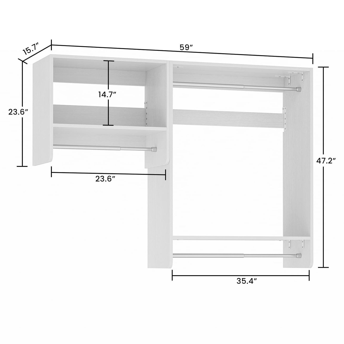 5FT Walk in Wood Clothing Rack with 3 Hanging Rods and 2 Shelves