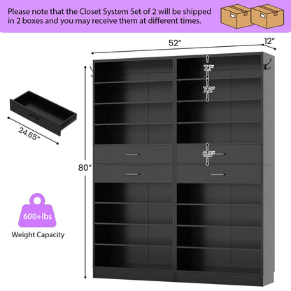 2-Pack 10-Tier Shoe Cabinet Set with 4 Drawers, 65cm Width Freestanding Organizer