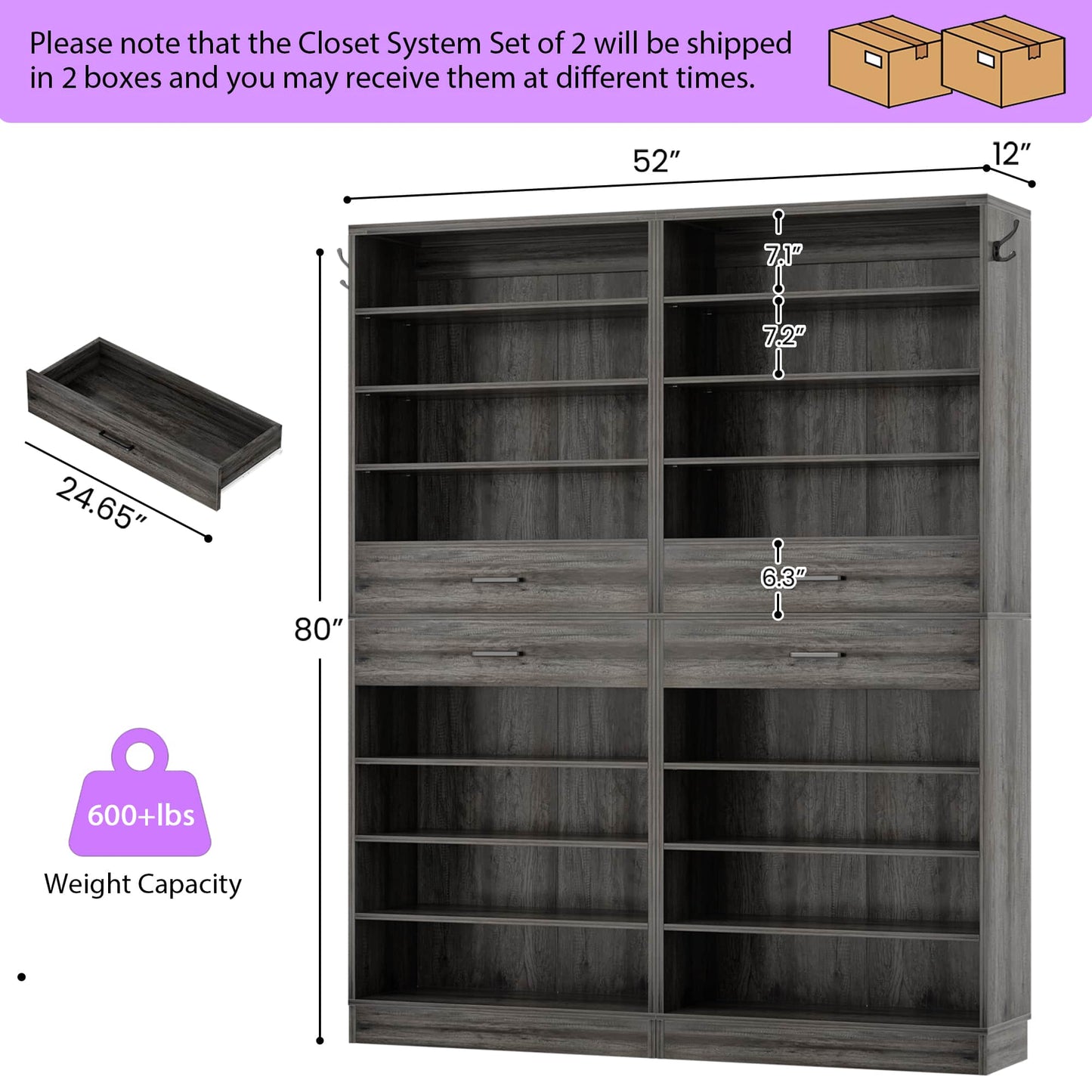2-Pack 10-Tier Shoe Cabinet Set with 4 Drawers, 65cm Width Freestanding Organizer
