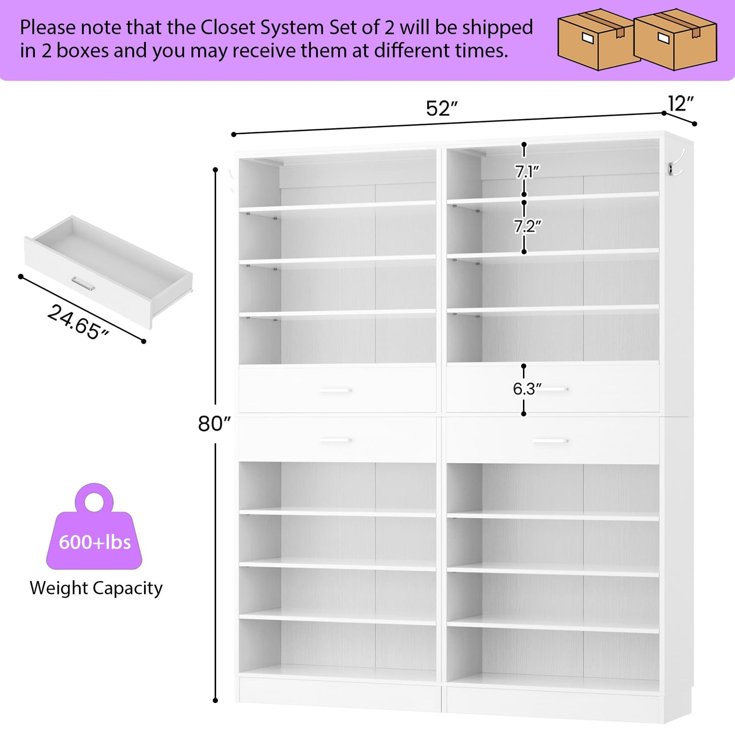 2-Pack 10-Tier Shoe Cabinet Set with 4 Drawers, 65cm Width Freestanding Organizer