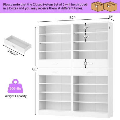 2-Pack 10-Tier Shoe Cabinet Set with 4 Drawers, 65cm Width Freestanding Organizer