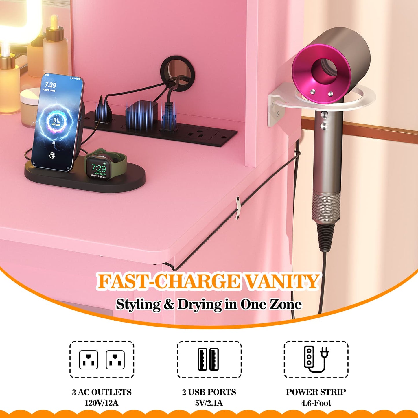Makeup Vanity Desk with Mirror and Lights 3 Colors