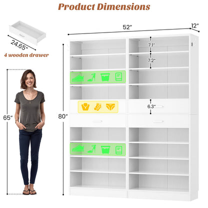 2-Pack 10-Tier Shoe Cabinet Set with 4 Drawers, 65cm Width Freestanding Organizer