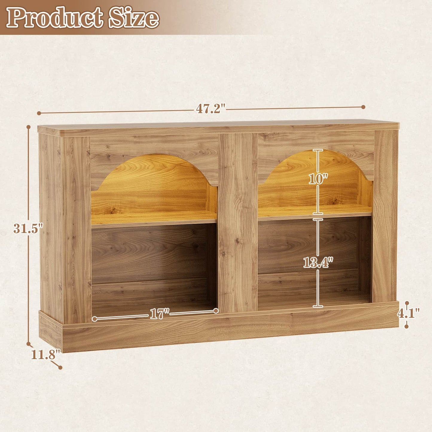 47" Arched LED Entryway Table - Farmhouse Console Table with Adjustable Shelves, Sofa Table, Sideboard Buffet Storage Cabinet