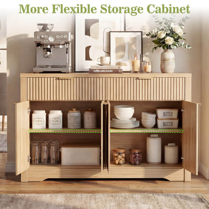 Buffet Cabinet with Storage, 55" Fluted Sideboard Buffet with Drawers