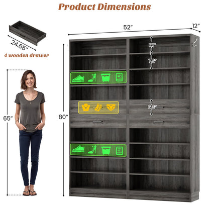 2-Pack 10-Tier Shoe Cabinet Set with 4 Drawers, 65cm Width Freestanding Organizer