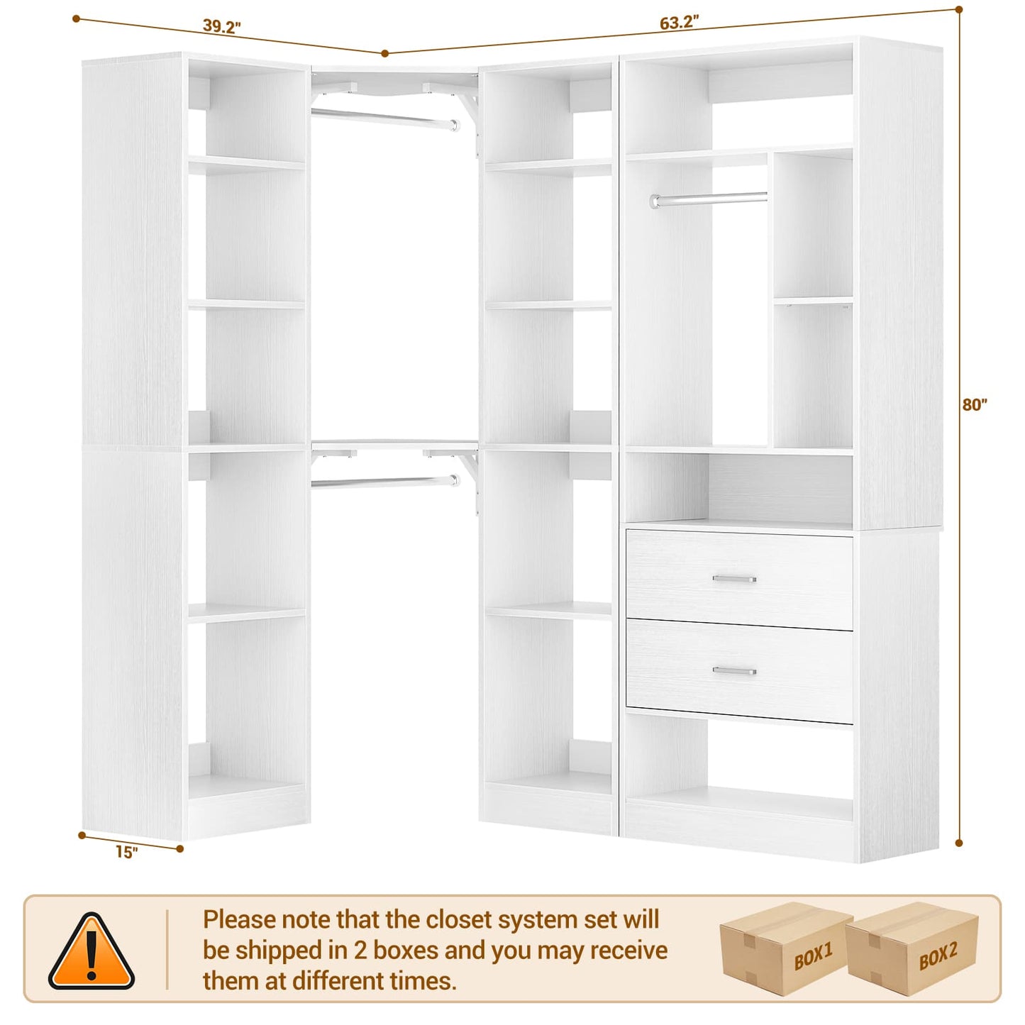 Closet System Closet Organizer, Wood Closet Organizer System,Walk-in Closet or Small Closets Wardrobe, Clothes Rack with Hanging Rods