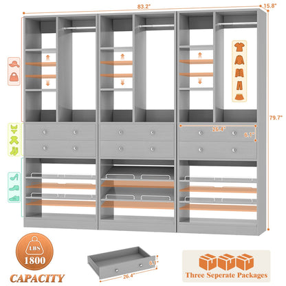 7 FT (84") Free Standing Closet Organizer System - Heavy Duty Wardrobe Tower with Drawers & Shelves