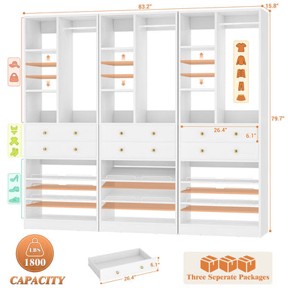 7 FT (84") Free Standing Closet Organizer System - Heavy Duty Wardrobe Tower with Drawers & Shelves
