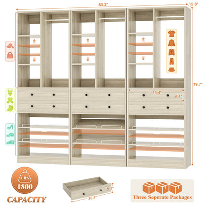 7 FT (84") Free Standing Closet Organizer System - Heavy Duty Wardrobe Tower with Drawers & Shelves