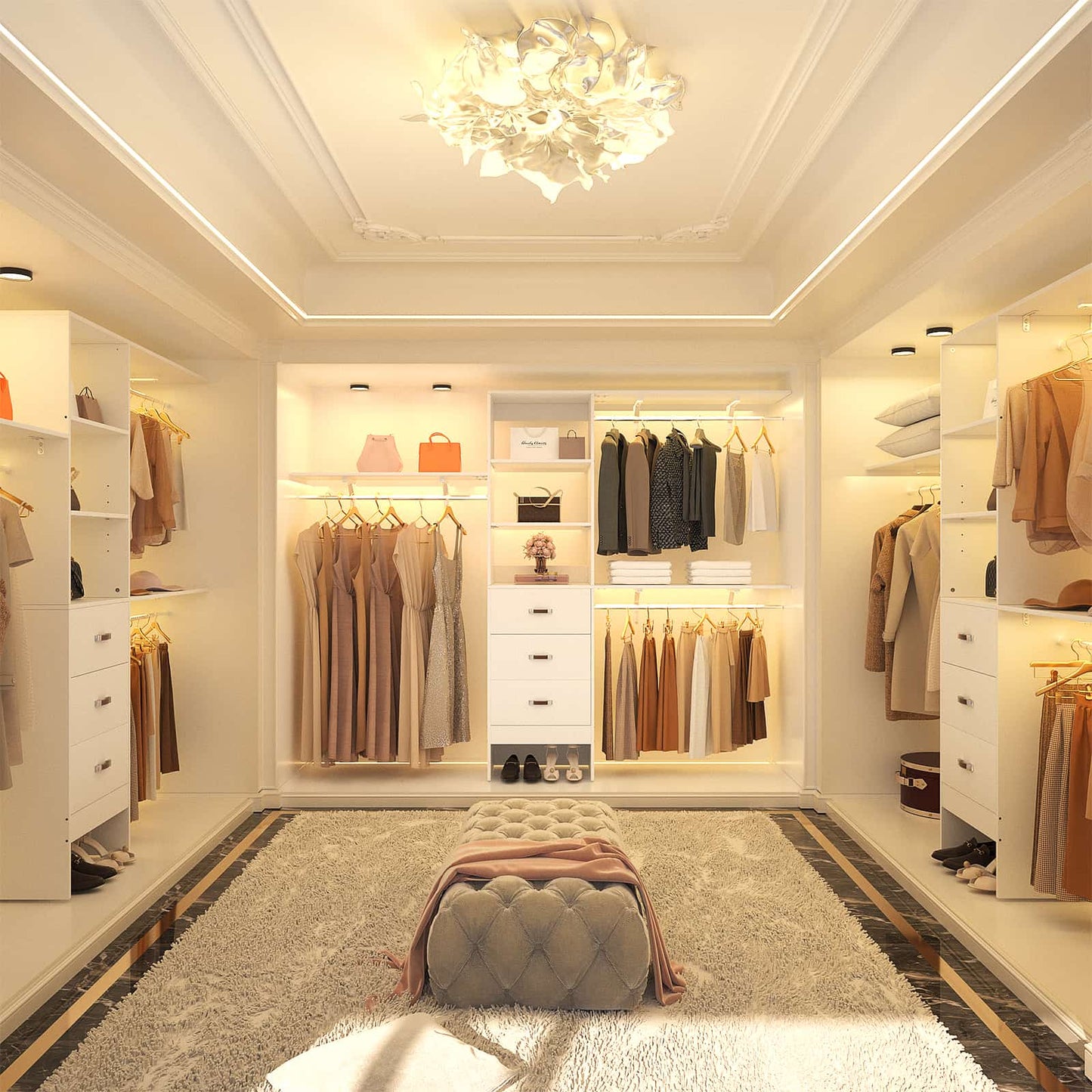 96‘’ W Closet System, Walk In Closet Organizer with 3 Shelving Towers
