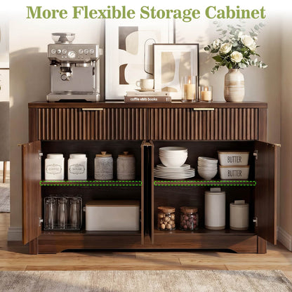 Buffet Cabinet with Storage, 55" Fluted Sideboard Buffet with Drawers