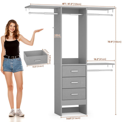 4FT Small Closet System with 3 Fabric Drawers