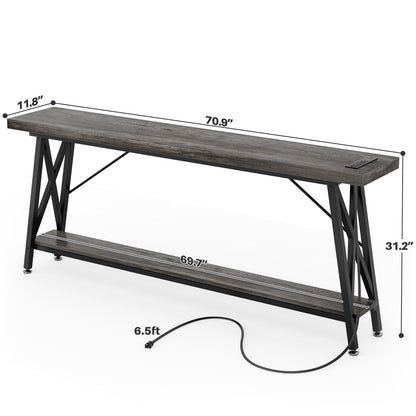 Console Table with Charging Station, 70.9 Inch Extra Long Sofa Table