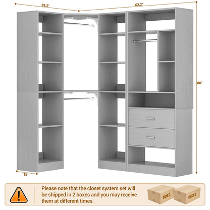 Closet System Closet Organizer, Wood Closet Organizer System,Walk-in Closet or Small Closets Wardrobe, Clothes Rack with Hanging Rods