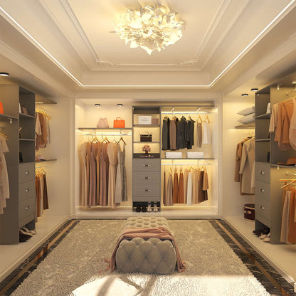 96‘’ W Closet System, Walk In Closet Organizer with 3 Shelving Towers