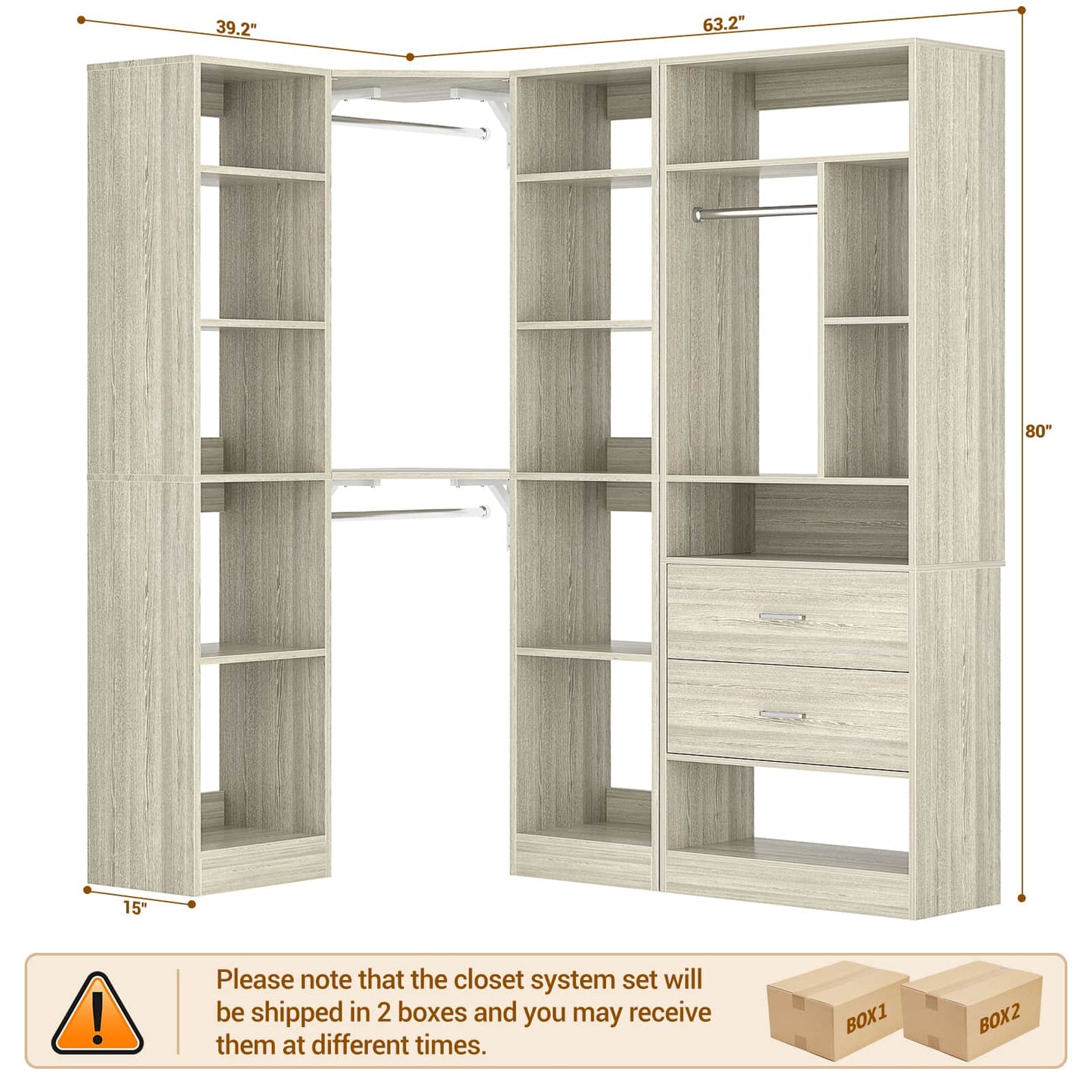 Closet System Closet Organizer, Wood Closet Organizer System,Walk-in Closet or Small Closets Wardrobe, Clothes Rack with Hanging Rods
