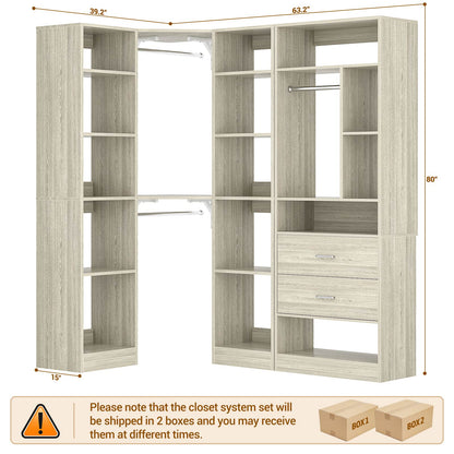 Closet System Closet Organizer, Wood Closet Organizer System,Walk-in Closet or Small Closets Wardrobe, Clothes Rack with Hanging Rods