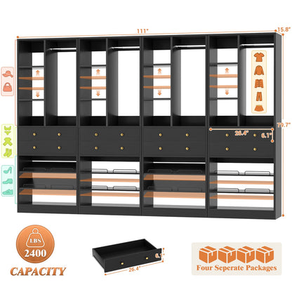 112 Inch (9.2 FT) Freestanding Wardrobe Closet Organizer with 8 Drawers & Shelves, Heavy Duty 2400+ lbs Capacity