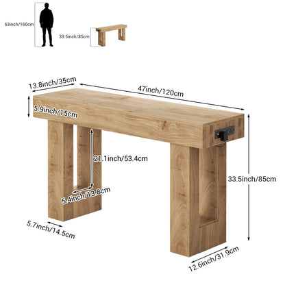 47" Console Table with Socket & Sensor Light, Narrow Entryway Table with Storage for Hallway/Living Room, Farmhouse Style