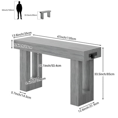 47" Console Table with Socket & Sensor Light, Narrow Entryway Table with Storage for Hallway/Living Room, Farmhouse Style