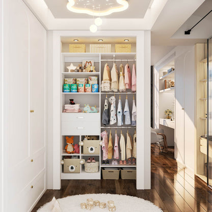 5FT Small Closet System, Baby Closet Organizer System with Wooden Drawers